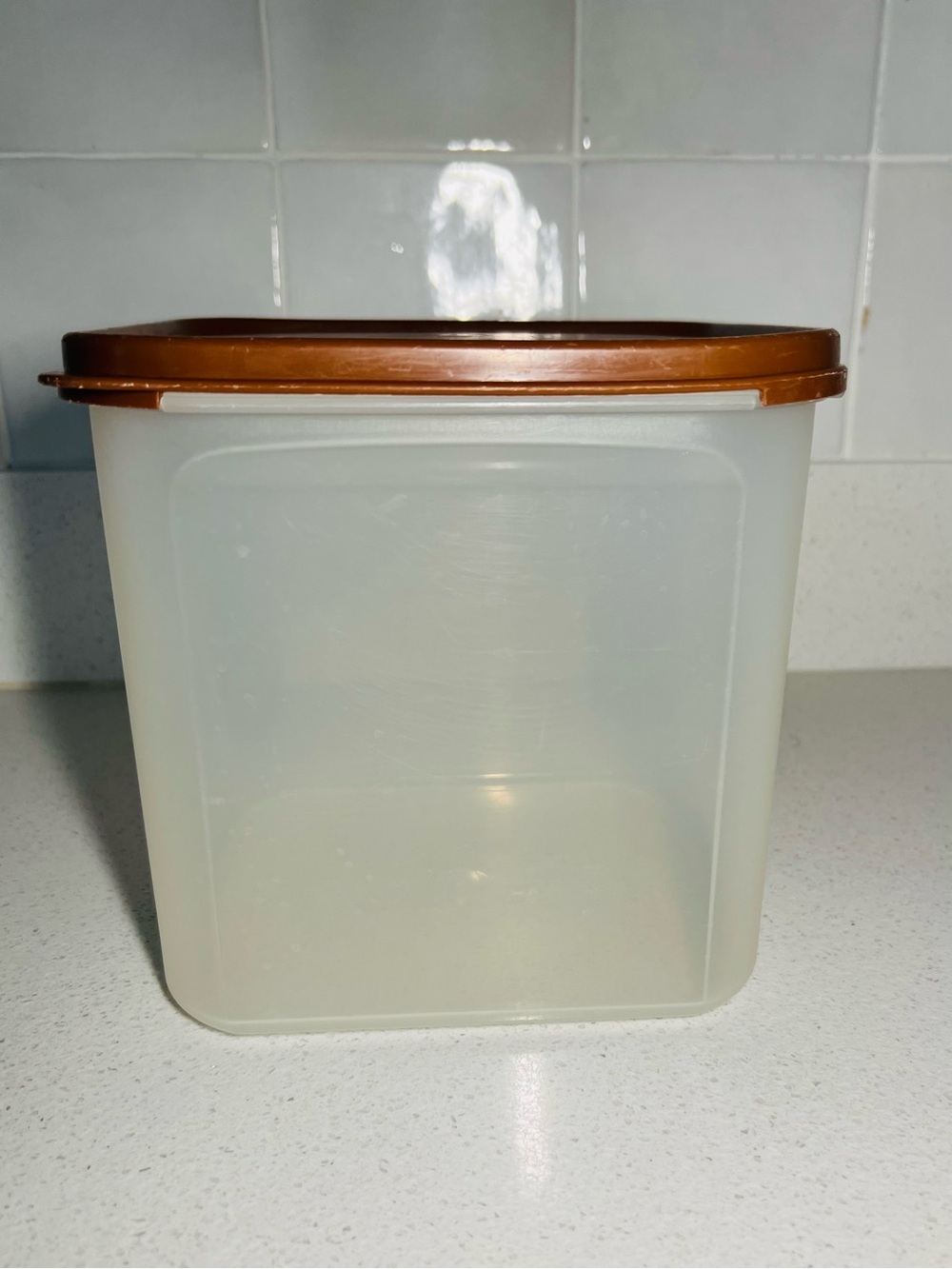 Tupperware Translucent Square Food Container with Brown Lid